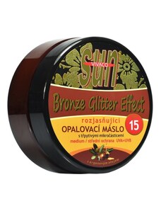 Vivaco opalovací máslo Glitter effect s bio arganovým olejem SPF 15 SUN