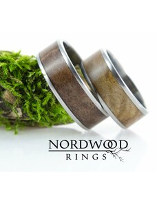 Nordwood Rings Snubní prstýnky TITANIUM & DARK WALNUT & GOLDEN MADRONE
