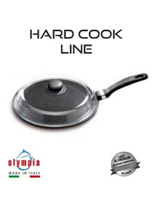 Olympia Zanetti plochá pánev HARD COOK Ø 30 cm z litého hliníku s minerálním kameninovým povrchem+vysoká skleněná poklička