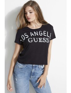 GUESS tričko Cropped Logo Graphic Tee černé, 12296-XS