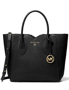 Michael Kors Kabelka Mae Medium Pebbled Leather Messenger Bag Black