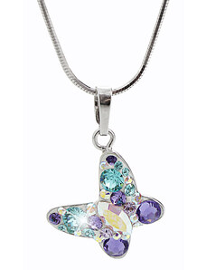 SkloBižuterie-J Stříbrný náhrdelník Motýlek Swarovski purple
