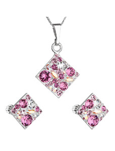 Evolution Group Sada šperků s krystaly Swarovski náušnice, řetízek a přívěsek růžový kosočtverec 39126.3 Rose