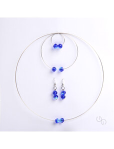 GeorGina Dámské šperkové sety vesna, náhrdelník, náramek, náušnice a prstýnek s modrými tvarovanými perličkami