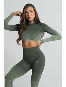 Gym Glamour Crop-Top bezešvý Khaki Ombre