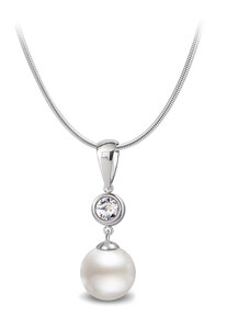 Jewellis ČR Ocelový dvouřadý perlový náhrdelník s perlou a krystalem Swarovski - Crystal F