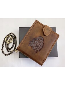 Pragati Fashion Pánská kožená peněženka s řetízkem motorbike 305-l light brown
