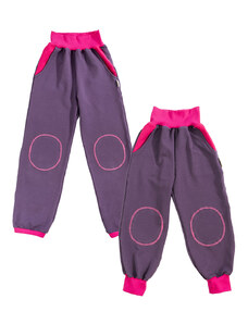 Veselá Nohavice Dětské bavlněné tepláky s vysokým pasem fialovo-růžové