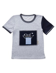 Veselá Nohavice Dětské tričko šedé s krátkým rukávem - výšivka Bláznivý robot