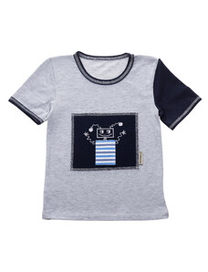 Veselá Nohavice Pánské tričko šedé s krátkým rukávem - výšivka Bláznivý robot