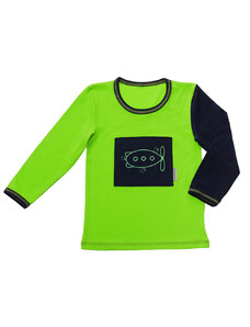 Veselá Nohavice Dětské tričko zelené s dlouhým rukávem - výšivka Vzducholoď