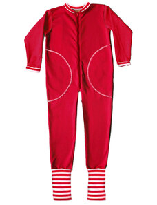 Veselá Nohavice Dětské pyžamo overal s ťapičkami červený