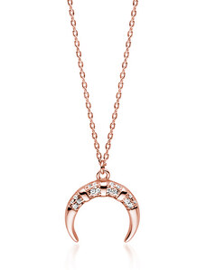 Klenoty Amber Stříbrný náhrdelník půlměsíc se zirkony - růžové zlacení
