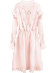 MADE IN ITALY Bavlněné dámské šaty v pudrově růžové barvě s výšivkou (303ART)