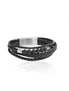 BM Jewellery Pánský kožený, lávový náramek černý S1010200