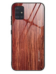 Pouzdro MFashion Galaxy A51 - hnědé - s motivem dřeva