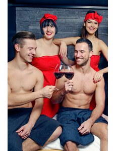 MaryBerry Dárkový set do sauny - dámský červený kilt a pánský černý kilt