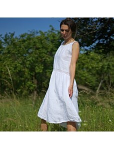 Le-Mi (česká autorská móda) Bílé s krajkou - lněné šaty