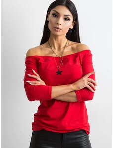 Basic Červené tričko s trojštvrťovým rukávom a odhalenými ramenami