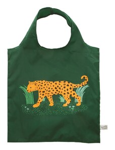 Sass & Belle Tmavě zelená skládací nákupní taška s leopardem Leopard Love
