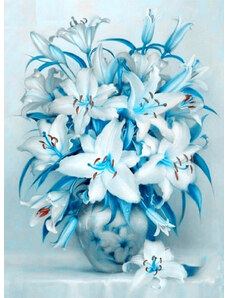 Amparo Miranda Malování podle čísel Modro-bílé květy
