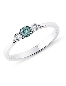 Zlatý diamantový prsten triáda s modrým diamantem KLENOTA K0295052