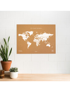 ALUM Korková nástěnná mapa světa- přírodní, bílá L