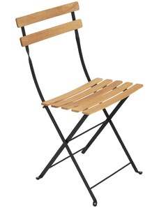 Přírodní dřevěná skládací židle Fermob Bistro s černou kovovou konstrukcí