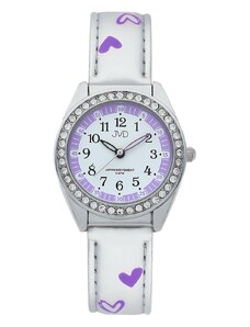 JVD Dětské dívčí bílé hodinky JVD basic J7117.6 se zirkony a srdíčky