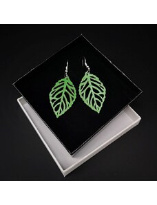 AMADEA Dřevěné náušnice list zelený, 4 cm