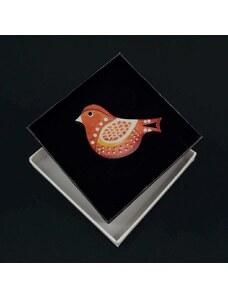 AMADEA Dřevěná brož červený ptáček, 6x4 cm