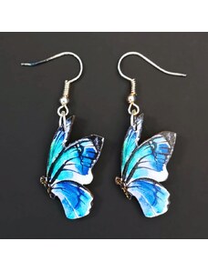 AMADEA Dřevěné náušnice motýl modrý, 3 cm