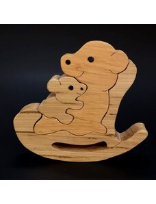 AMADEA Dřevěné puzzle houpací medvěd, masivní dřevo dvou druhů dřevin,13,5x12x3 cm
