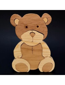 AMADEA Dřevěné puzzle medvěd, masivní dřevo dvou druhů dřevin, 15 cm