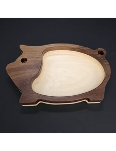 AMADEA Dřevěná miska mozaika ve tvaru prasete, masivní dřevo, 2 druhy dřevin, rozměr 20x12,50x2,50 cm