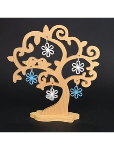 AMADEA Dřevěný 3D strom s ptáčky a barevnými květy, masivní dřevo, výška 20 cm