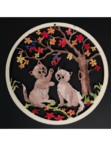 AMADEA Dřevěná ozdoba barevná kočky v kolečku 19 cm