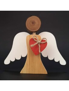 AMADEA Dřevěný anděl s bílými křídly a červeným srdcem, masivní dřevo, 12,5x14x2 cm