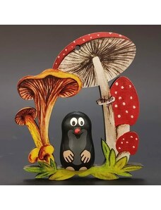 AMADEA Dřevěná ozdoba barevná - krtek a houby 8 cm