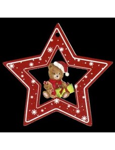 AMADEA Dřevěná ozdoba barevná hvězda s medvídkem 6 cm
