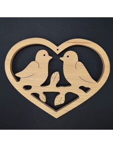 AMADEA Dřevěné srdce s ptáčky, masivní dřevo, 18x14x1,5 cm