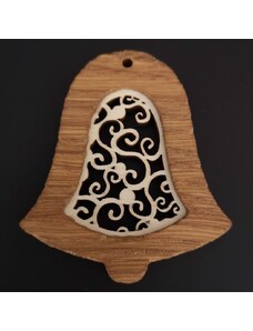 AMADEA Dřevěná ozdoba z masivu s vkladem - zvonek s ornamentem 7 cm