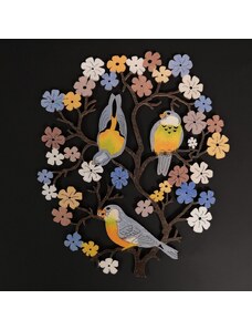 AMADEA Dřevěný strom s ptáky, barevná dekorace k zavěšení, výška 18 cm