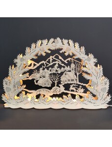 AMADEA Dřevěný svítící portál s motivem vesničky, 53x21x10 cm