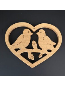 AMADEA Dřevěné srdce s ptáčky, masivní dřevo, 14x11x1,5 cm
