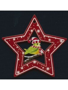 AMADEA Dřevěná ozdoba barevná hvězda s ptáčkem 6 cm