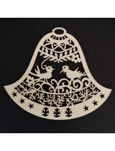 AMADEA Dřevěná ozdoba zvonek s ptáčky 9 cm