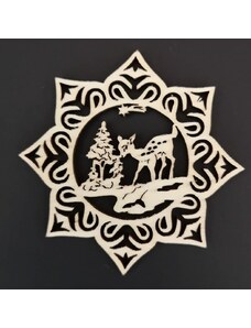 AMADEA Dřevěná ozdoba hvězda se srnkou 9 cm