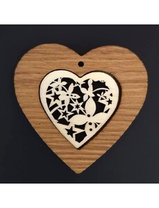 AMADEA Dřevěná ozdoba z masivu s vkladem - srdce s ornamentem 7 cm