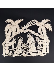AMADEA Dřevěná ozdoba betlém s palmami 20 cm